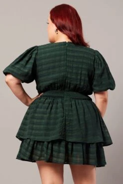 Green Textured Puff Sleeve Frill Dress -You And All Fashion Store ced32269 34ab green 5