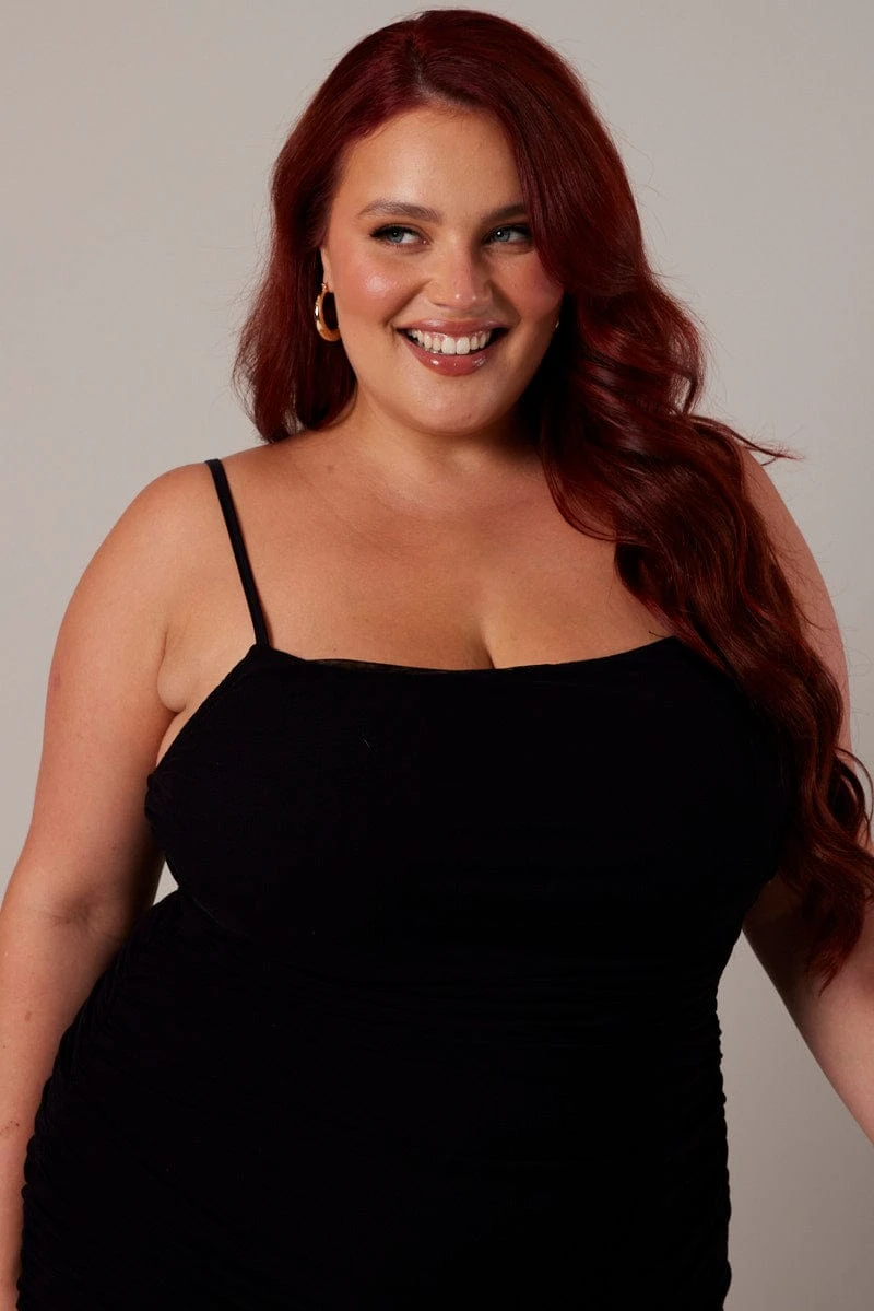 Black Ruched Mesh Dress 3 Black Ruched Mesh Dress - Image 3