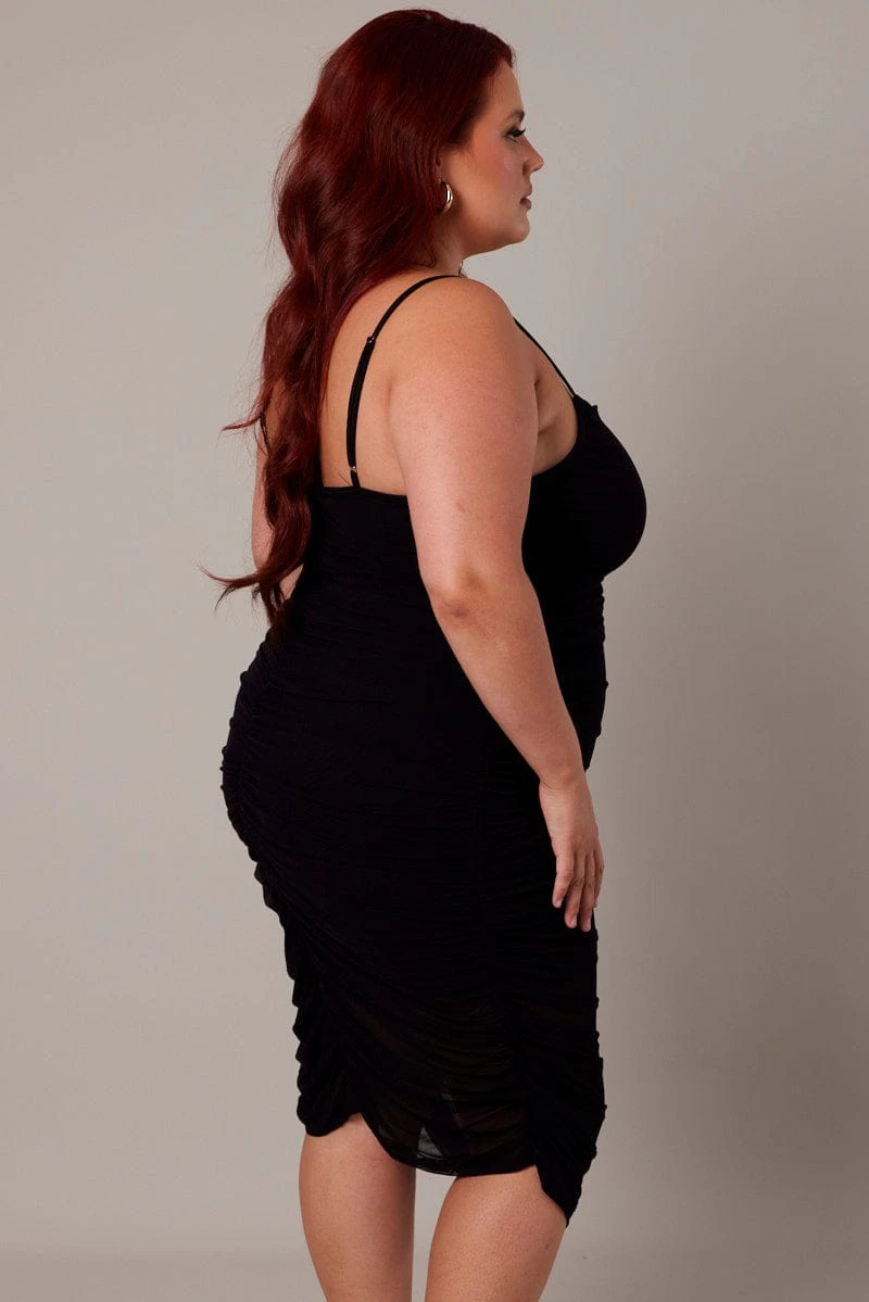 Black Ruched Mesh Dress 4 Black Ruched Mesh Dress - Image 4