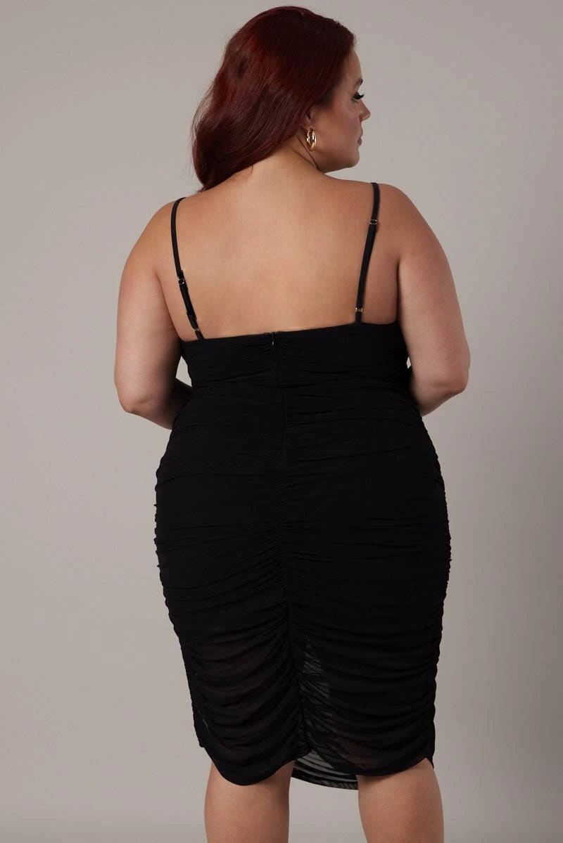 Black Ruched Mesh Dress 5 Black Ruched Mesh Dress - Image 5