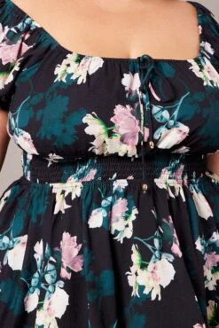 Black Floral Shirred Waist Detail Layer Minidress -You And All Fashion Store ced32368g 34a floral 6