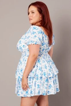 Blue Floral Shirred Waist Tiered Minidress -You And All Fashion Store ced32368j 34ab floral 4