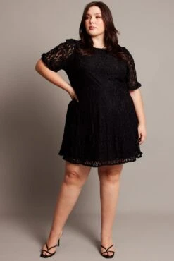 Black Lace Puff Sleeve Mini Dress -You And All Fashion Store ced32399a 10ab black 3