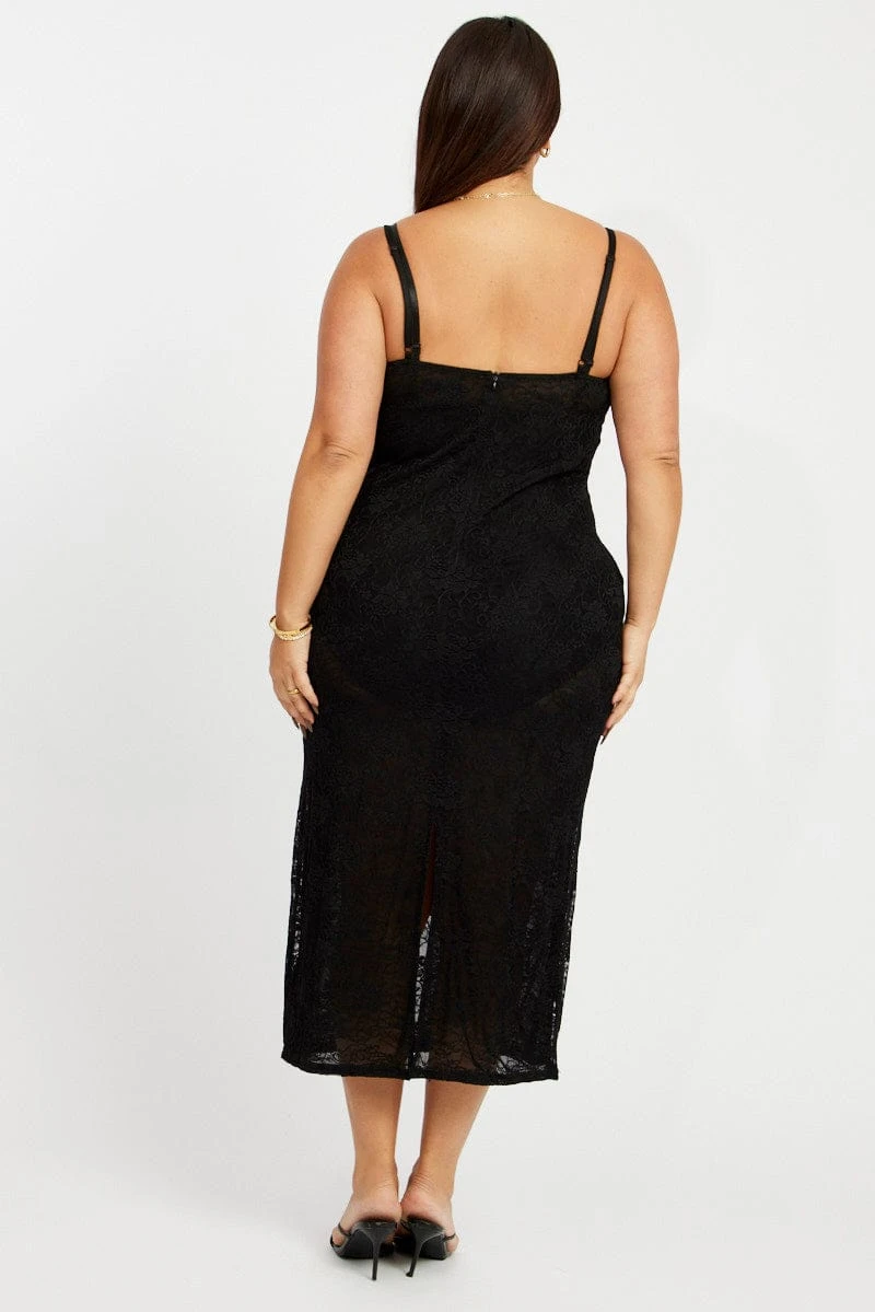 Black Stretch Lace Shoestring Bodycon Maxi Dress 5 Black Stretch Lace Shoestring Bodycon Maxi Dress - Image 5