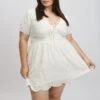 White Tie Front Eyelet Lace Minidress