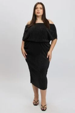 Black Asymmetric Plisse Midi Dress 8 Black Asymmetric Plisse Midi Dress -You And All Fashion Store ced32417 35ab black 3