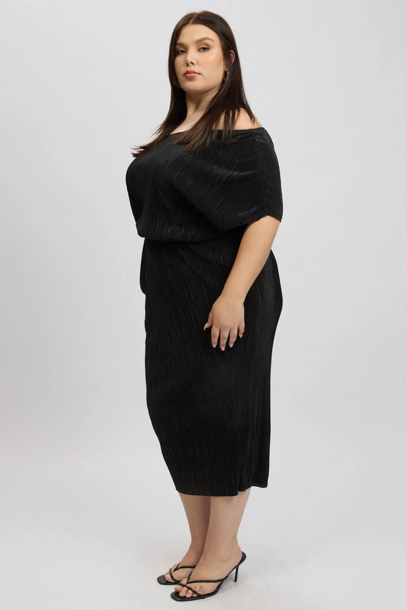 Black Asymmetric Plisse Midi Dress 4 Black Asymmetric Plisse Midi Dress - Image 4