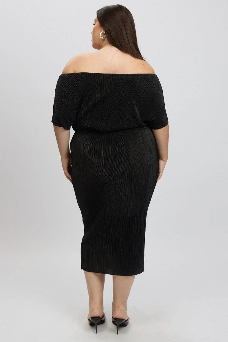 Black Asymmetric Plisse Midi Dress 5 Black Asymmetric Plisse Midi Dress - Image 5