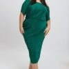 Green Asymmetric Plisse Midi Dress