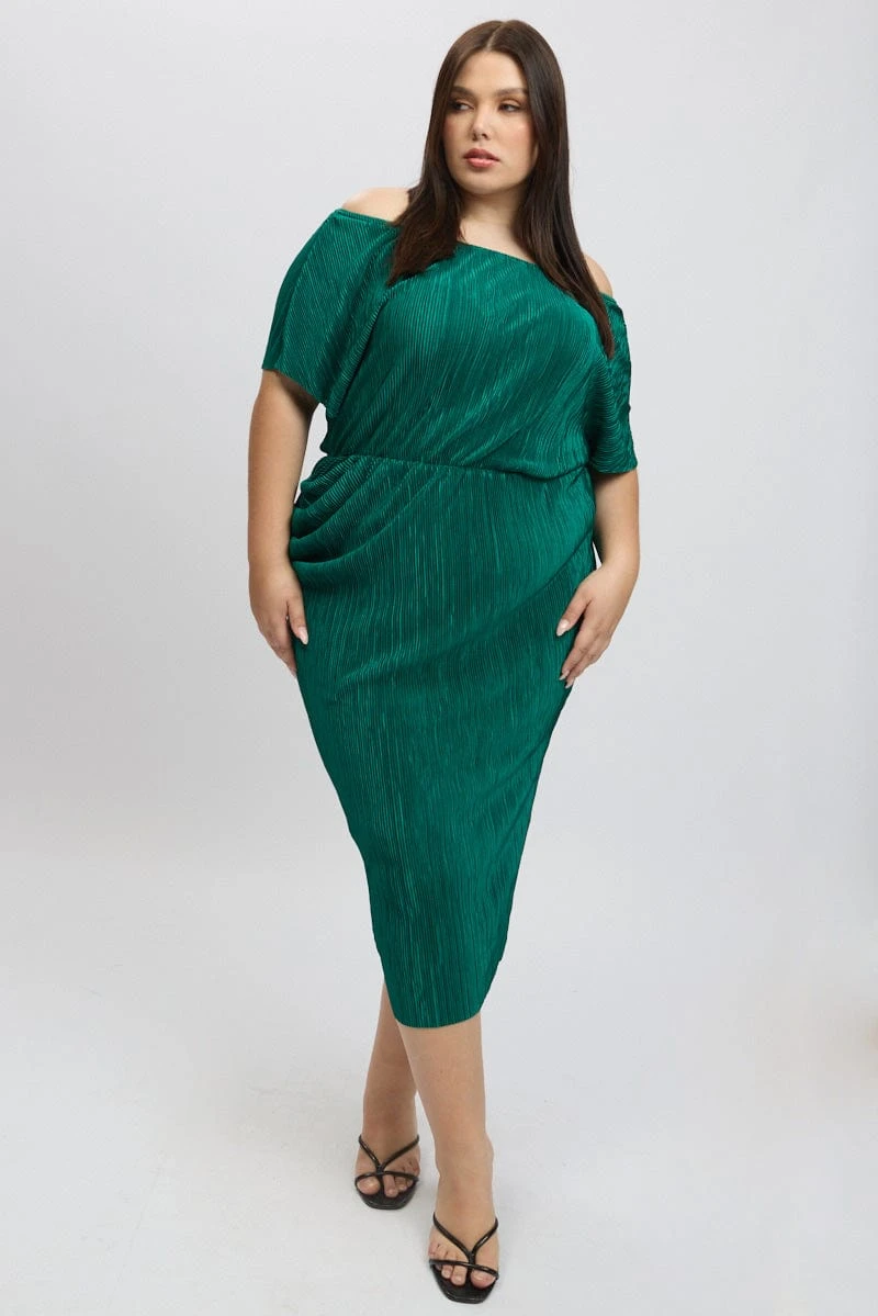 Green Asymmetric Plisse Midi Dress 1 Green Asymmetric Plisse Midi Dress