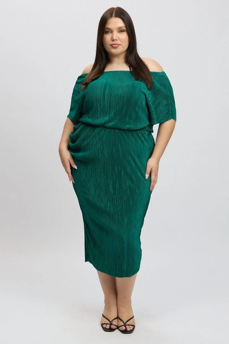 Green Asymmetric Plisse Midi Dress 3 Green Asymmetric Plisse Midi Dress - Image 3