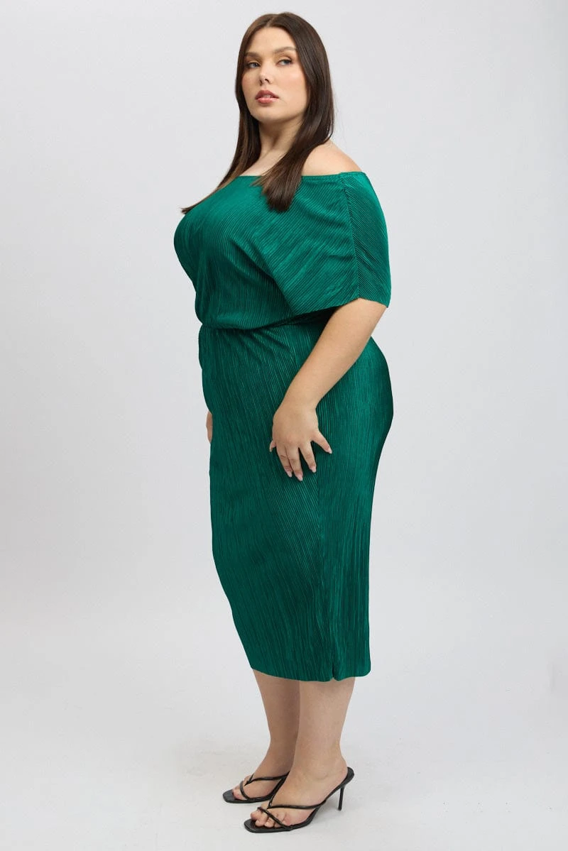 Green Asymmetric Plisse Midi Dress 4 Green Asymmetric Plisse Midi Dress - Image 4