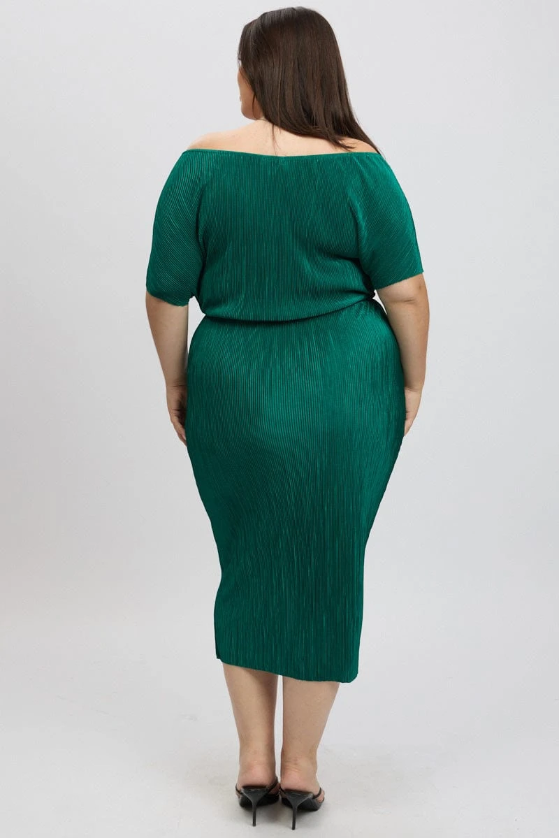 Green Asymmetric Plisse Midi Dress 5 Green Asymmetric Plisse Midi Dress - Image 5