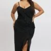 Black Frill Mesh Bodycon Maxidress