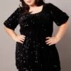 Black Velour Sequin Party Dress