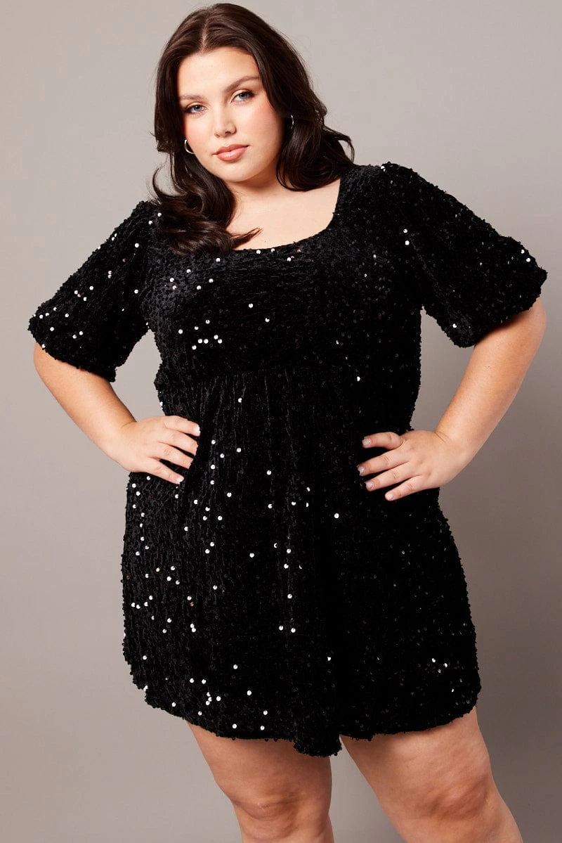 Black Velour Sequin Party Dress 1 Black Velour Sequin Party Dress