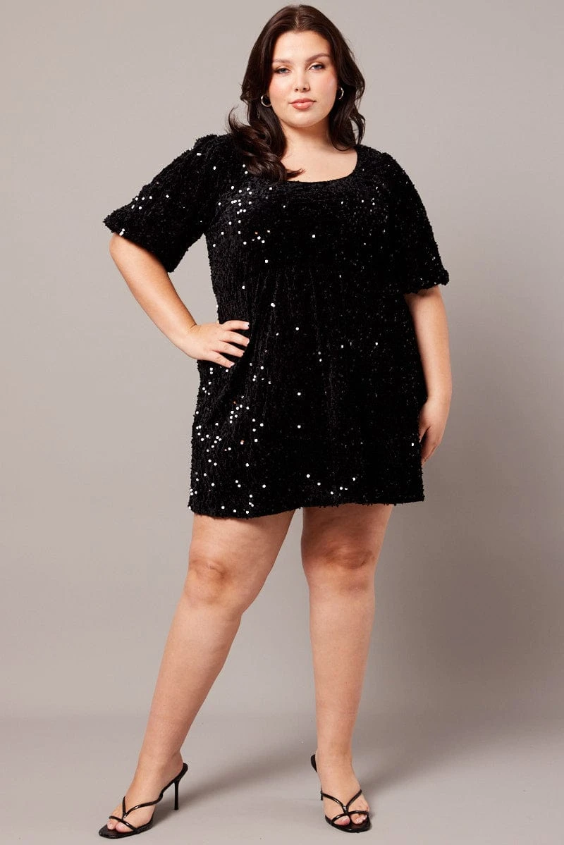 Black Velour Sequin Party Dress 2 Black Velour Sequin Party Dress - Image 2