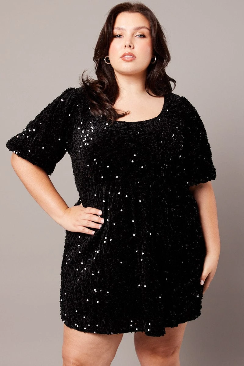 Black Velour Sequin Party Dress 3 Black Velour Sequin Party Dress - Image 3