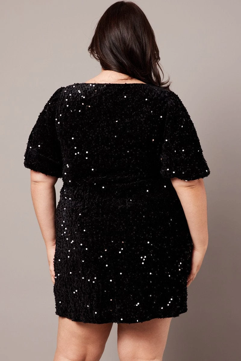 Black Velour Sequin Party Dress 5 Black Velour Sequin Party Dress - Image 5