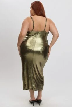 Gold Foiled Cowl Neck Bodycon Midi Dress -You And All Fashion Store ced32445 47ab gold 5