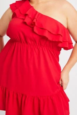 Red Frill One Shoulder Minidress -You And All Fashion Store ced32448 10ab red 6