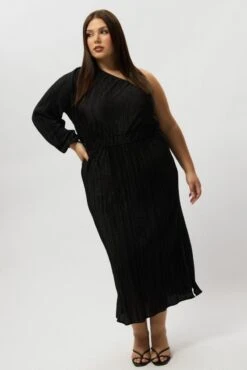 Black Plisse Pleat One Sleeve Dress -You And All Fashion Store ced32451 123ab black 3