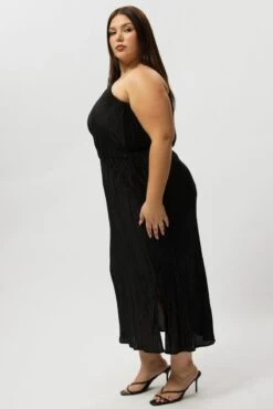 Black Plisse Pleat One Sleeve Dress -You And All Fashion Store ced32451 123ab black 4