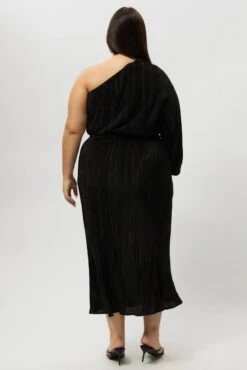 Black Plisse Pleat One Sleeve Dress -You And All Fashion Store ced32451 123ab black 5