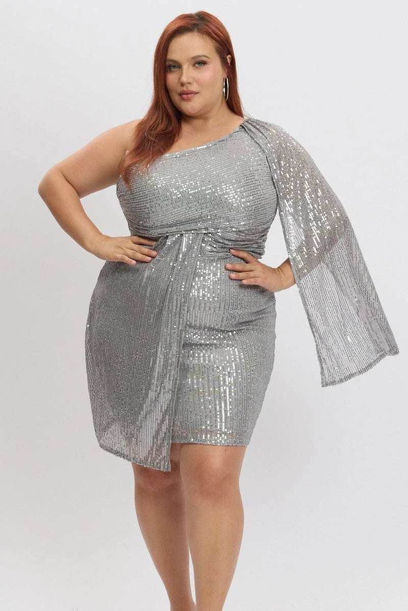 Metallic Draped Sequin One Shoulder Minidress 2 Metallic Draped Sequin One Shoulder Minidress - Image 2