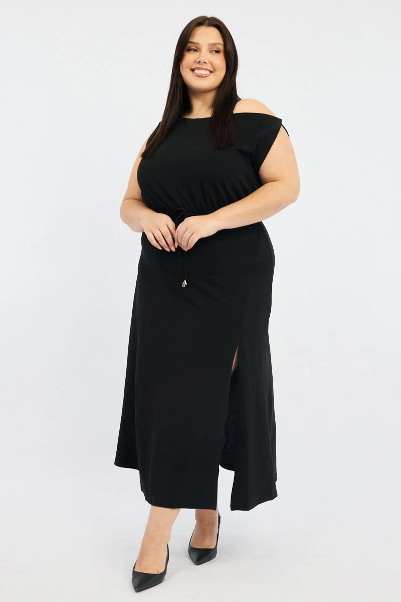 Black Asymmetric Off Shoulder Tie Belt Jersey Dress 1 Black Asymmetric Off Shoulder Tie Belt Jersey Dress