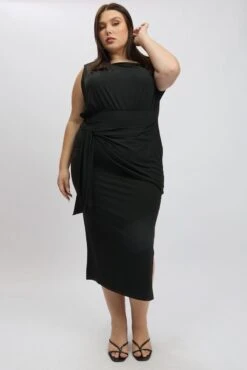 Black Tie Front Asymmetric Off Shoulder Dress -You And All Fashion Store ced32495 47a black 3