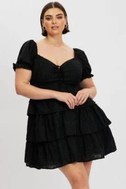 Black Lace Up Front Embossed Cotton Mini Dress -You And All Fashion Store ced32509 10a black 3