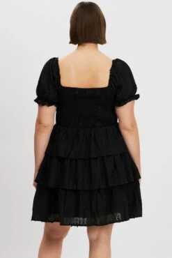 Black Lace Up Front Embossed Cotton Mini Dress -You And All Fashion Store ced32509 10a black 5