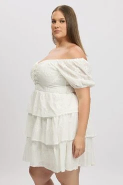 White Lace Up Front Embossed Cotton Mini Dress -You And All Fashion Store ced32509 10a white 4