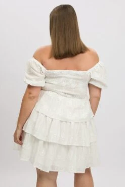 White Lace Up Front Embossed Cotton Mini Dress -You And All Fashion Store ced32509 10a white 5