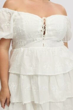 White Lace Up Front Embossed Cotton Mini Dress -You And All Fashion Store ced32509 10a white 6