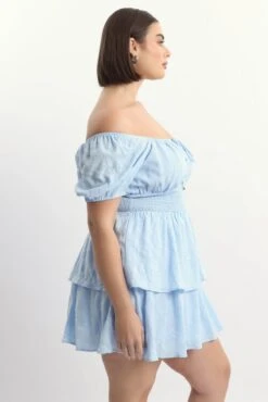 Blue Textured Shirred Waist Mini Dress -You And All Fashion Store ced32607 123ab blue 3