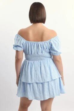 Blue Textured Shirred Waist Mini Dress -You And All Fashion Store ced32607 123ab blue 4