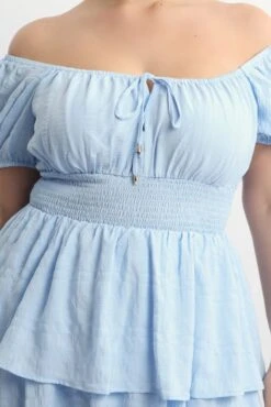 Blue Textured Shirred Waist Mini Dress -You And All Fashion Store ced32607 123ab blue 5