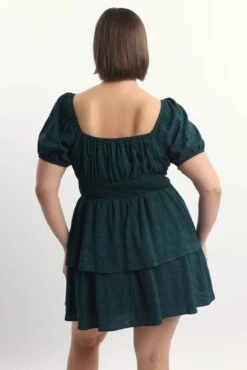 Green Textured Shirred Waist Mini Dress -You And All Fashion Store ced32607 123ab forest 4