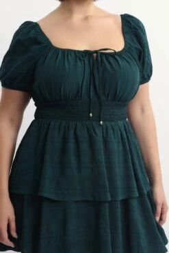 Green Textured Shirred Waist Mini Dress -You And All Fashion Store ced32607 123ab forest 5