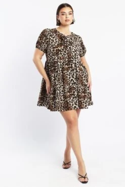 Brown Animal Print Contrast Bow Leopard Minidress