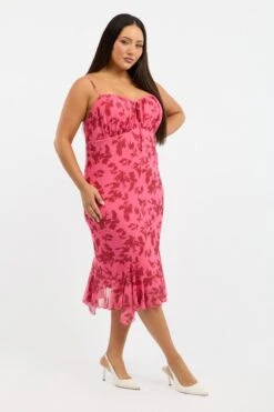Pink Floral Midi Dress Sleeveless Mesh Ruffle -You And All Fashion Store ced3420 123r floral 3