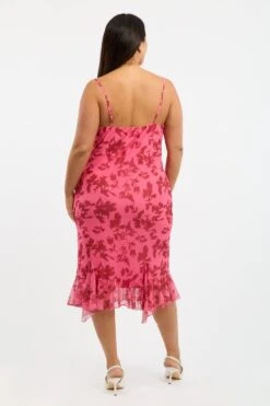 Pink Floral Midi Dress Sleeveless Mesh Ruffle -You And All Fashion Store ced3420 123r floral 4