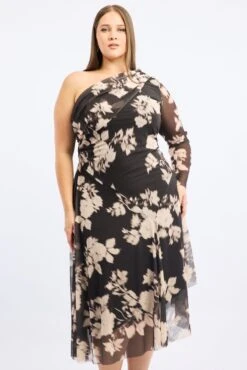 Black Floral Midi Dress One Shoulder Mesh -You And All Fashion Store ced3447 128r floral 3
