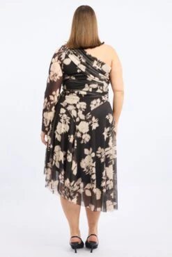Black Floral Midi Dress One Shoulder Mesh -You And All Fashion Store ced3447 128r floral 5