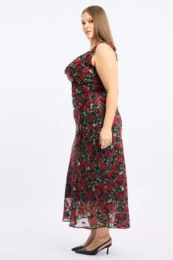 Red Floral Midi Dress Sleeveless Cowl Neck -You And All Fashion Store ced3448 513r floral 3