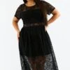 Black Midi Dress Short Sleeve Lace