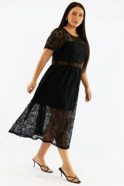 Black Midi Dress Short Sleeve Lace -You And All Fashion Store ced3455 115r black 3