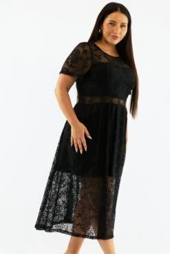 Black Midi Dress Short Sleeve Lace -You And All Fashion Store ced3455 115r black 4